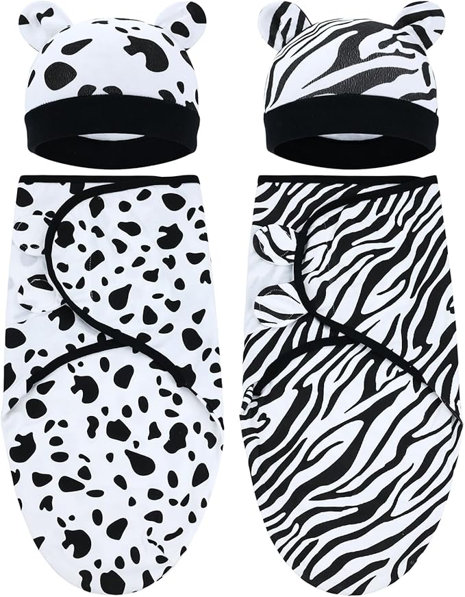 Cinaci 2 Pieces Adjustable Soft Cotton Baby Swaddle Sleep Sacks Hats Newborn by Cinaci