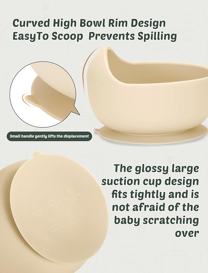 Silicone Baby Feeding Set 9 Pcs, Spill-Proof Suction Plate, Silicone spoon&forks - Image 3
