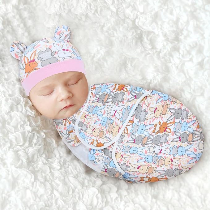 Cinaci 2 Pieces Adjustable Soft Cotton Baby Swaddle Sleep Sacks Hats Newborn - Image 5