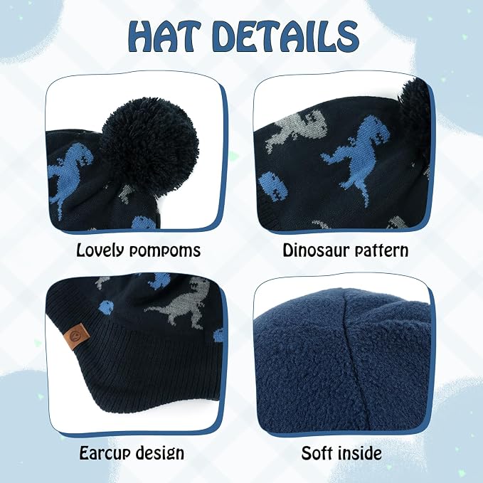 Duoyeree Kids Beanie Hat for Boys Girls Pom-pom Kint Hats Cozy Lining Winter - Image 4