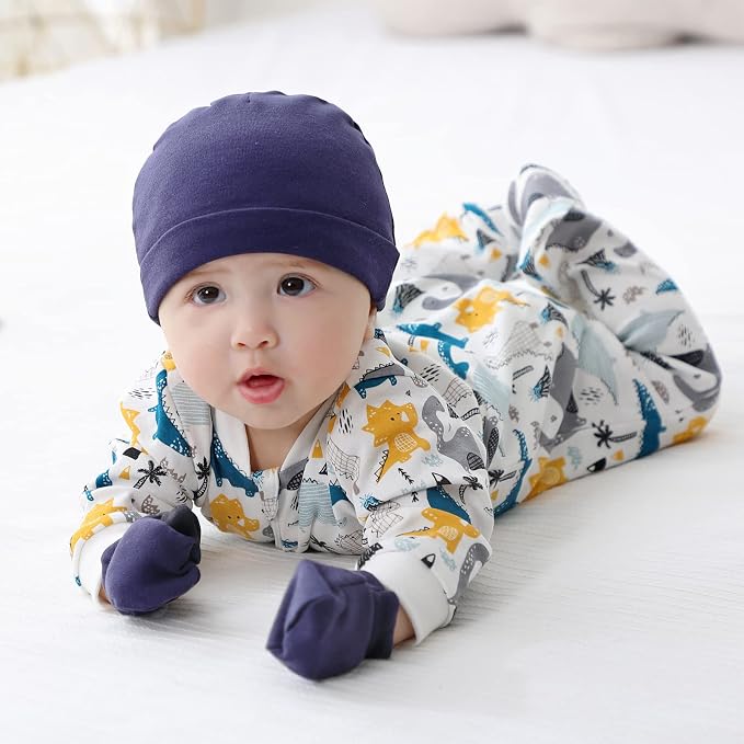 Newborn Baby Boy Girl Caps Mittens Socks Set Cotton Baby Essentials Accessories - Image 6