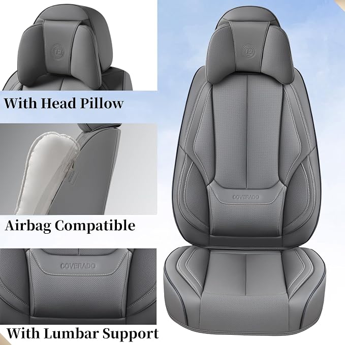 Coverado Universal Seat Covers Front, Waterproof Nappa Leather Car Seat Covers - Image 3