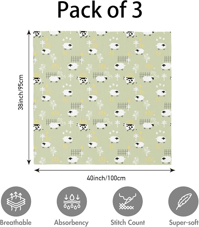 Muslin Swaddle Blankets for Newborn, 3 Pack Breathable Soft Receiving Blanket - Image 4