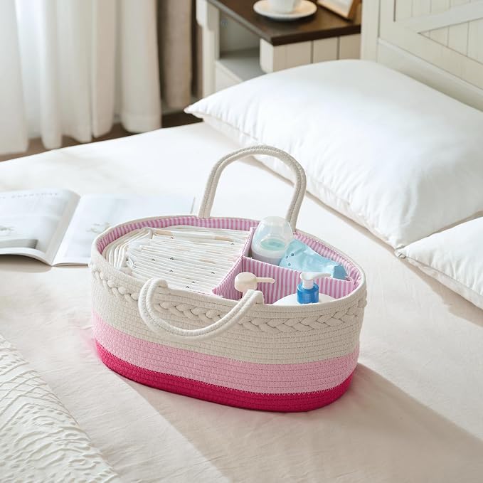 Baby Diaper Caddy Organizer, Extra Large Cotton Rope Nursery Diaper Basket - Image 3