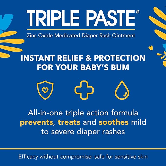 Triple Paste Diaper Rash Cream for Baby - 3 oz Tube - Zinc Oxide Ointment Treats - Image 3