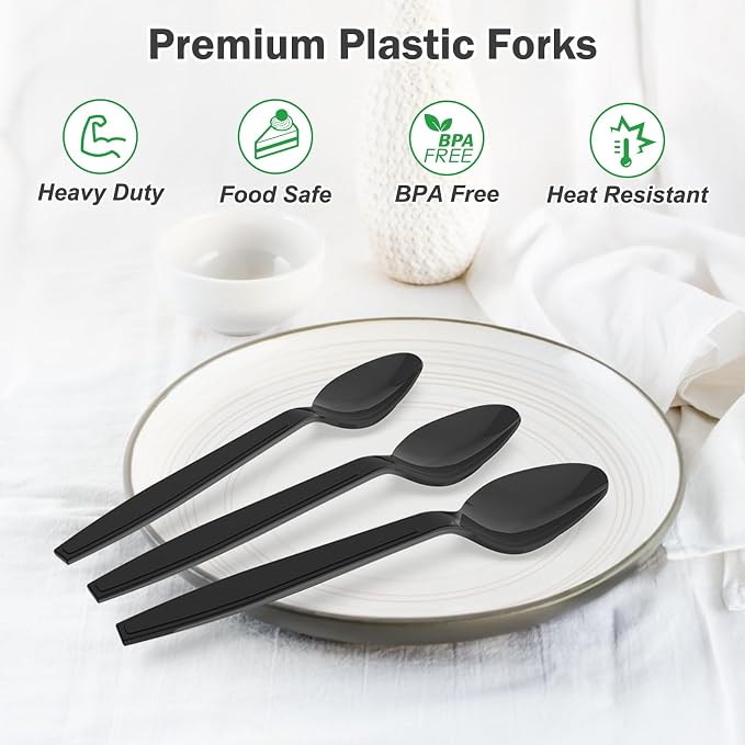 360 Count Black Plastic Spoons Disposable, Heat Resistant, Solid and Durable - Image 4