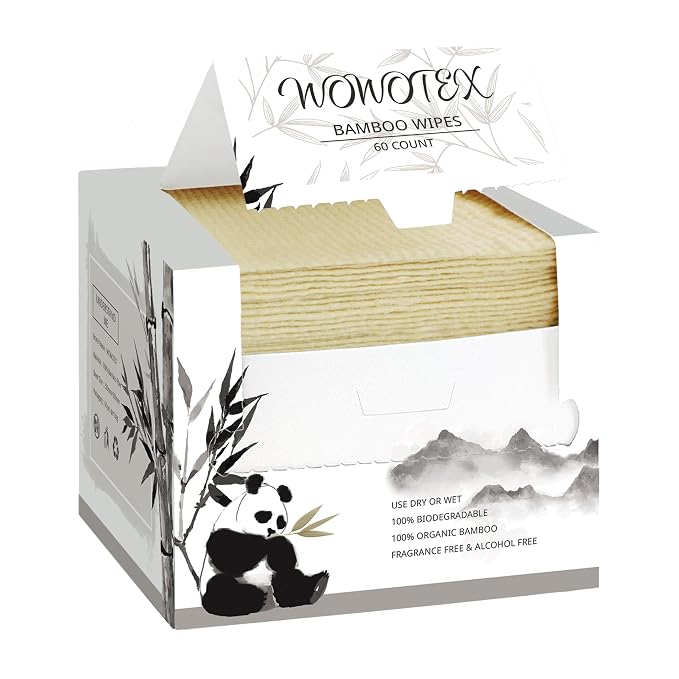 Bamboo Rayon Disposable Face Towel Biodegradable Large Dry Face Wipes 120 Count by WOWOTEX