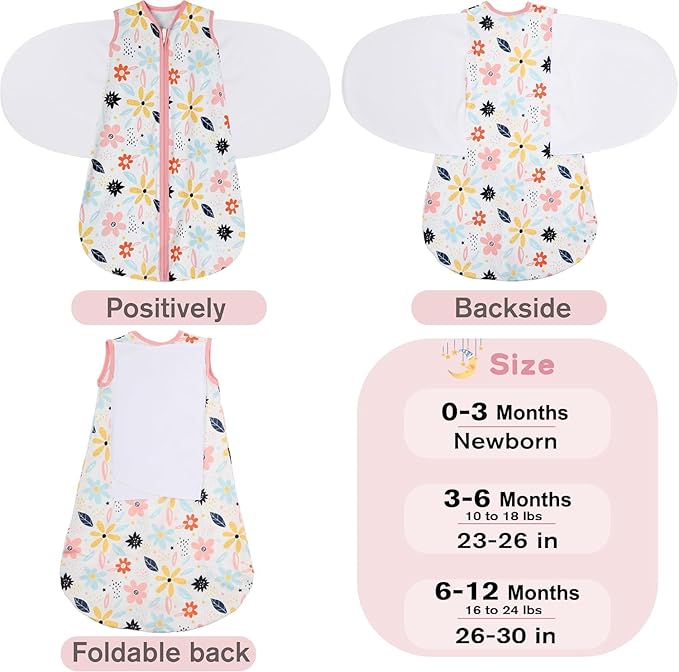 Newborn Sleep Sack Baby Swaddle, 6-12 Months, 3-Way Adjustable Wearable Blanket - Image 5