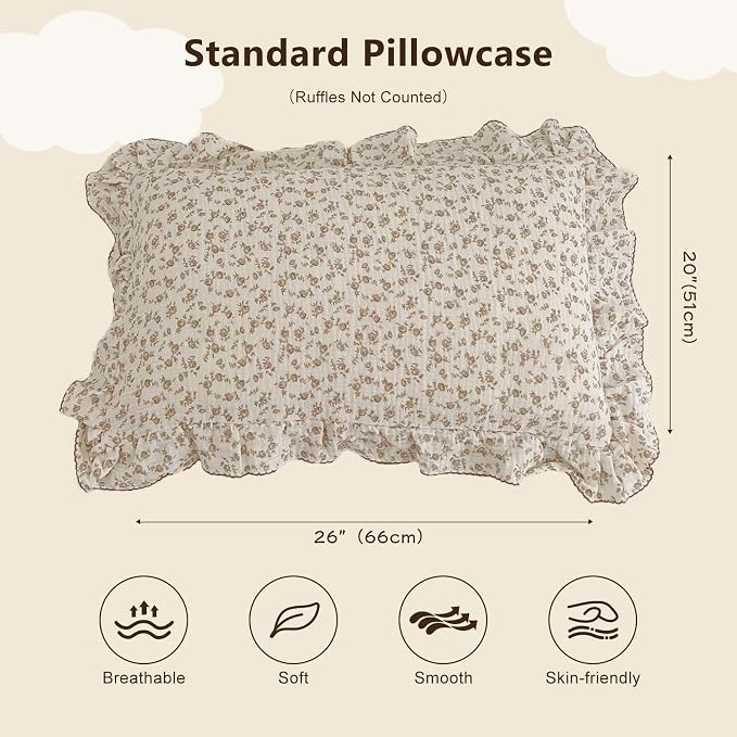 BuLuTu Cotton Muslin Kids Toddler Pillowcase Standard Cute Camellia Flowers - Image 2