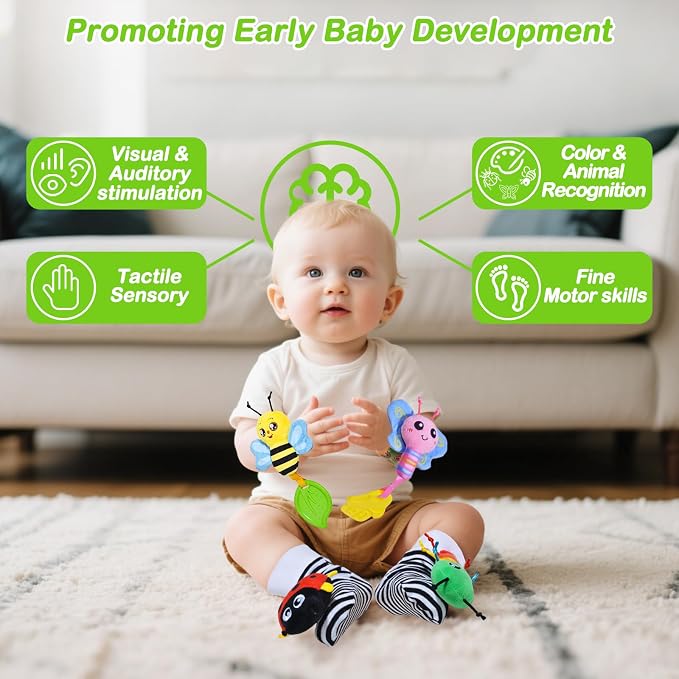 Baby Toys 0-6 Months, Soft Rattle Socks and Wristband Set, Hand and Foot - Image 4