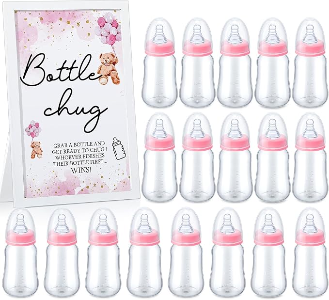 Roowest Bottle Chug Baby Shower Game Favors Including Pink Bear Theme Wooden by Roowest