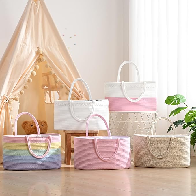 Baby Diaper Caddy Organizer, Cotton Rope Diaper Basket, Changing Table Storage - Image 6