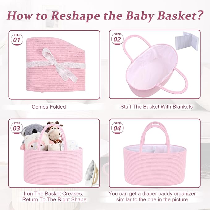 Baby Diaper Caddy Organizer, Cotton Rope Diaper Basket, Baby Basket - Image 7