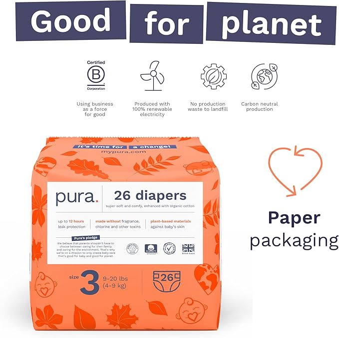 Pura Size 3 Eco-Friendly Diapers Totally Chlorine Free Hypoallergenic, Soft - Image 4