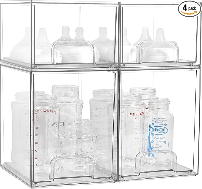 Baby Bottle Organizer, 4 Pack Clear Space-Saving Stackable Drawer by MINMUNJIU