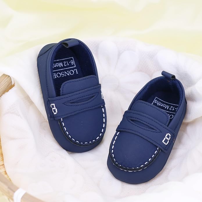 LONSOEN Baby Girls Boys Loafers Prewalker Dress Crib Shoes - Image 3