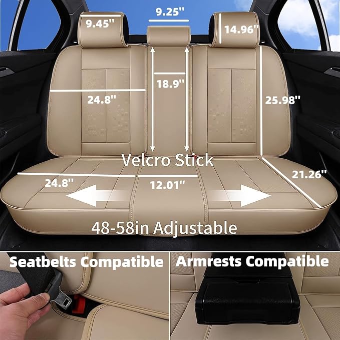 Coverado Car Seat Covers Full Set, Car Seat Protector Waterproof, Nappa Leather - Image 3