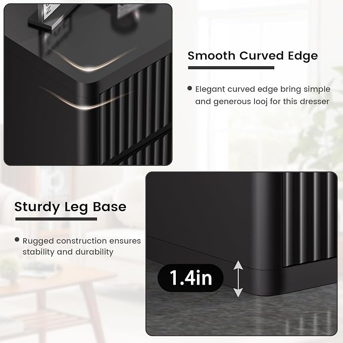 Black 9 Drawers Dressers for Bedroom, Curved Profile, Modern Flute Dresser TV - Image 9