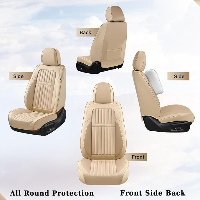 Coverado Beige Nappa Leather Car Seat Covers, Universal Fit Front Seats - Image 4