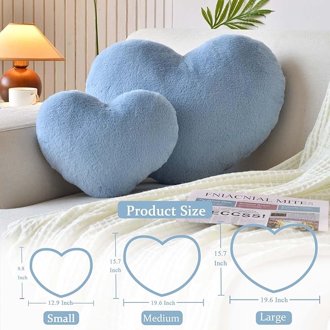 Dusty Blue Heart Pillows, Cute Heart Decorative Pillow, Heart Shaped Throw - Image 2