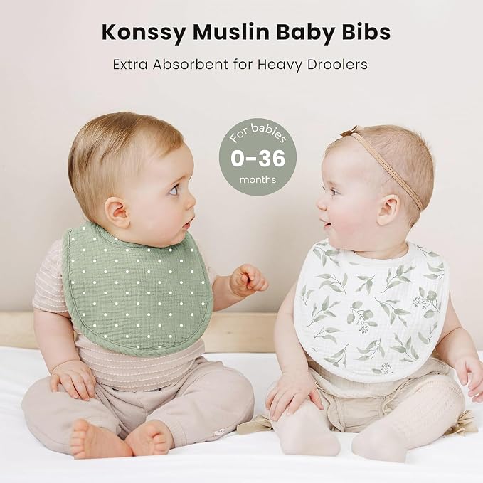 Konssy Muslin Baby Bibs 8 Pack Baby Bandana Drool Bibs Cotton - Image 2