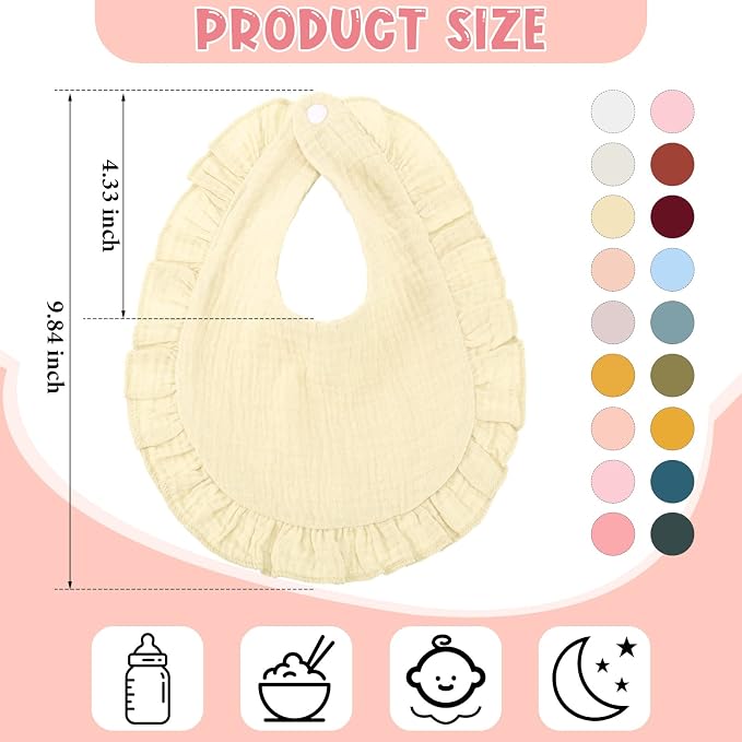 Kenning 18 Pcs Muslin Drool Baby Bibs Baby Girl Ruffle Bibs Absorbent Cotton - Image 2