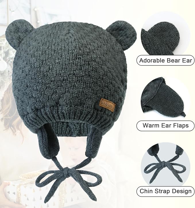 XIAOHAWANG Baby Hat Cute Bear Toddler Earflap Beanie Warm - Image 4