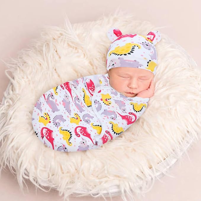 Cinaci 2 Pieces Adjustable Soft Cotton Baby Swaddle Sleep Sacks Hats Newborn - Image 6