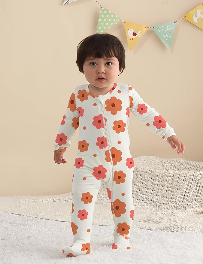 Jimonda Baby Girls Boys Footed Pajamas, Rayon From Bamboo, 2 Way Zipper Long - Image 4