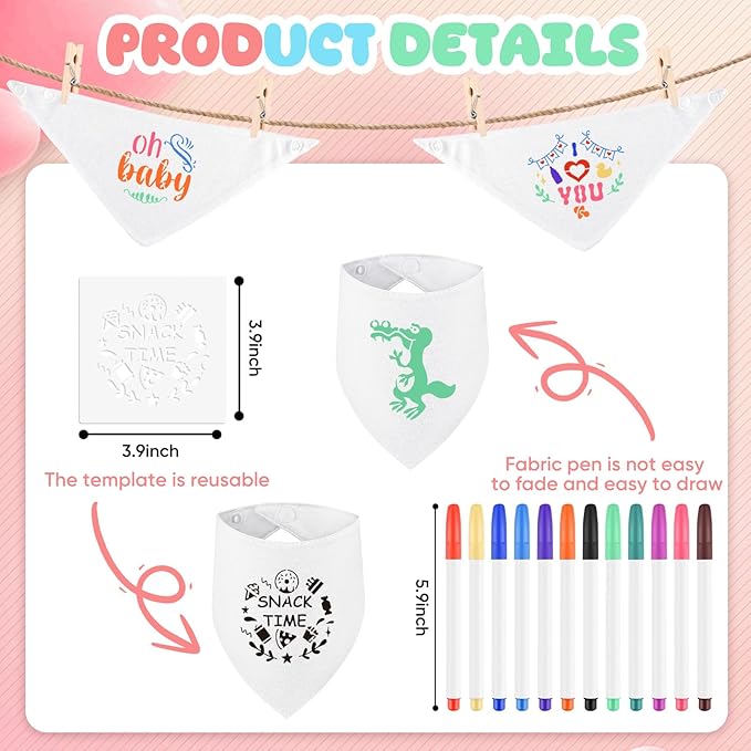 NACHLYNN 165 Pcs White Baby Bibs Baby Shower Games Set Including 36 Blank Baby - Image 4