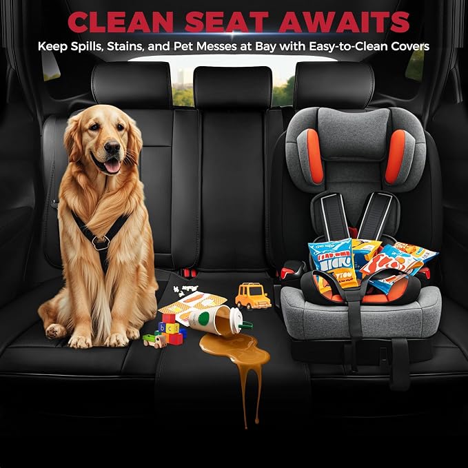 FREESOO Black Car Seat Covers Full Set, Universal Leather Seat Covers - Image 7