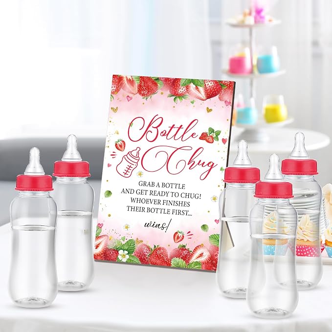 TrelaCo Cool Baby Shower Games Wooden Bottle Chug Sign Strawberry Theme Gift - Image 5