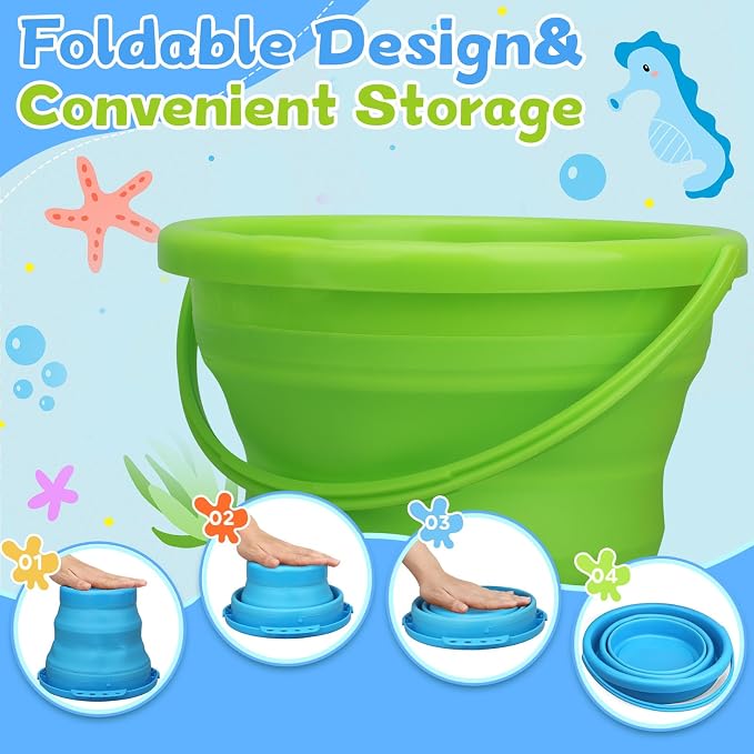 Foldable Beach Sand Toy Bucket for Kids Adults, Jumbo Collapsible Sandbox Bucket - Image 5