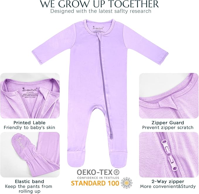 Jimonda Baby Romper Boys Girls Bamboo Pajamas 2-Way Zipper Footed Unisex Zip-Up - Image 3