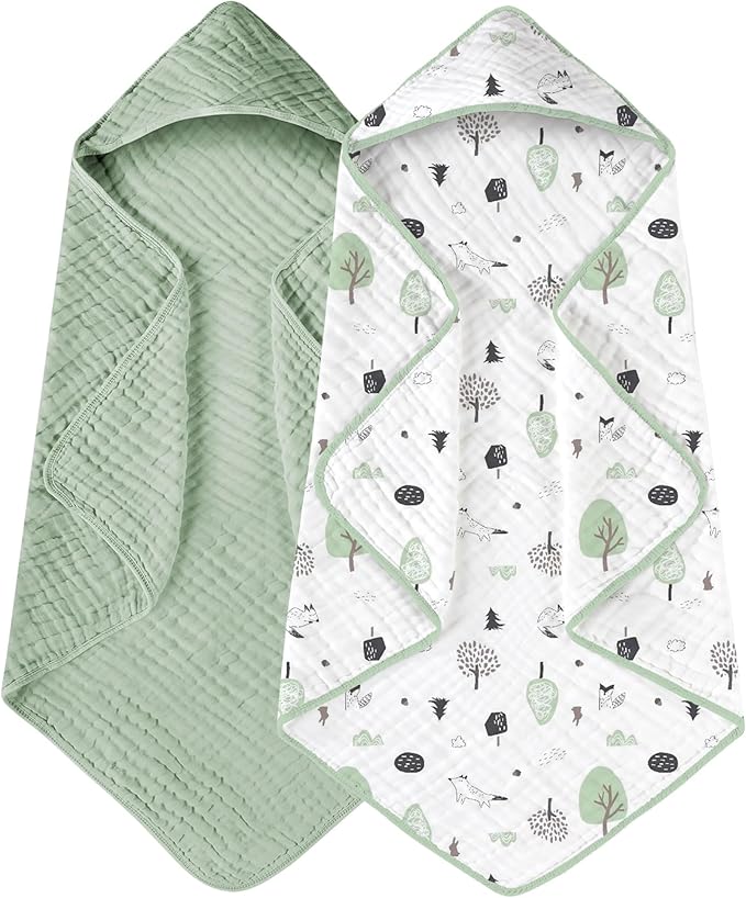 Yoofoss Hooded Baby Towels for Newborn 2 Pack 100% Muslin Organic Cotton Baby by YOOFOSS