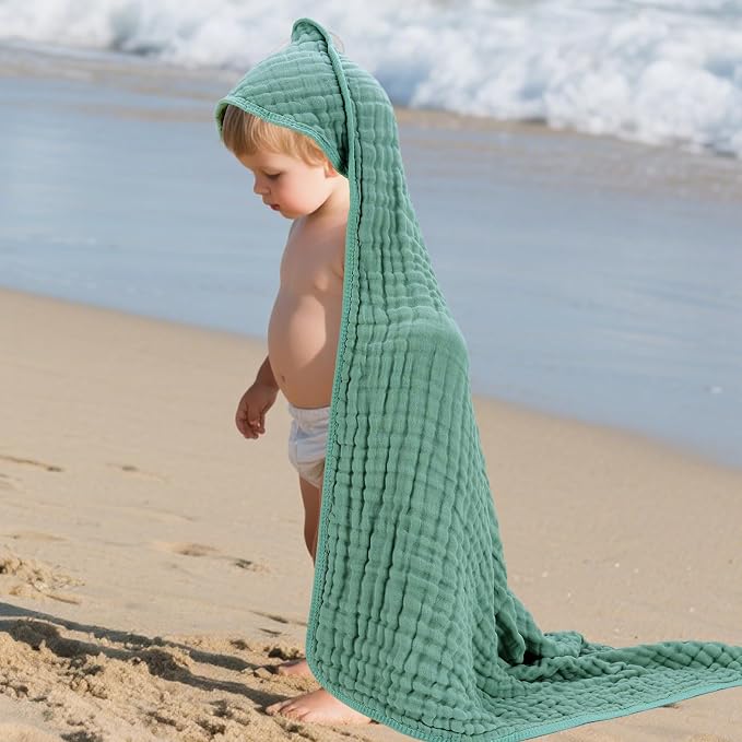 Muslin Hooded Baby Towels 100% Cotton ，Super Soft Muslin Baby Bath Towel - Image 5