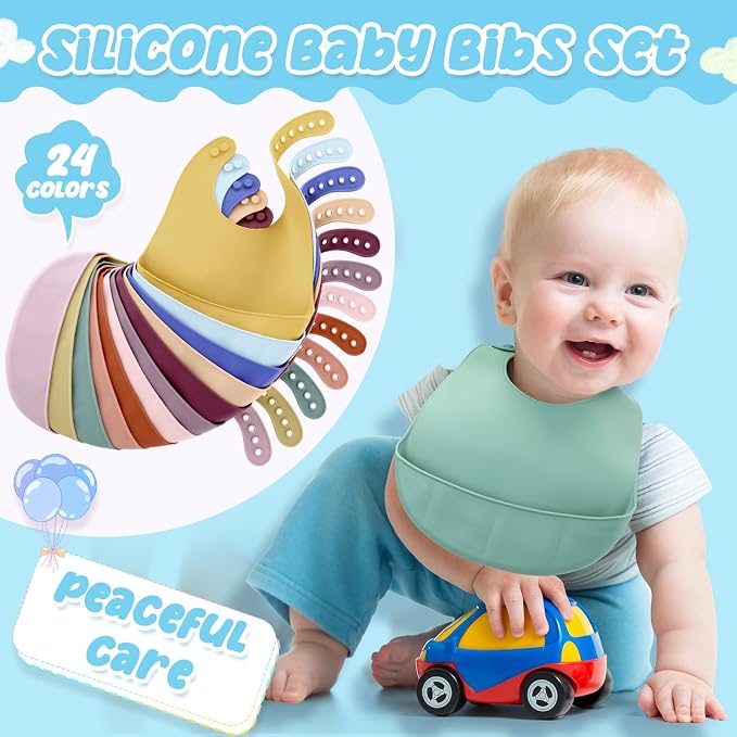 Mepase Silicone Bibs Waterproof Silicone Baby Bibs Soft Adjustable Baby Feeding - Image 5
