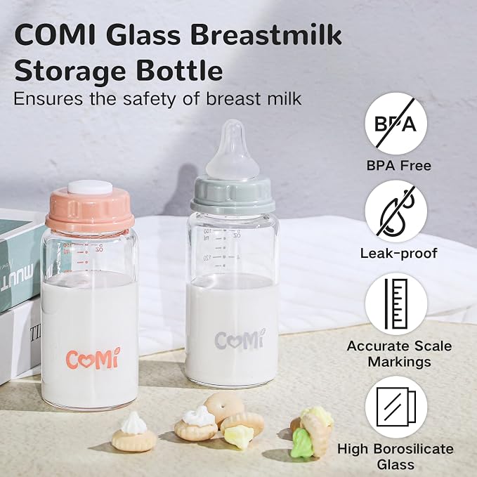 COMI Natural Glass Baby Bottle, Standard Neck Breastmilk Storage Bottle - Image 4