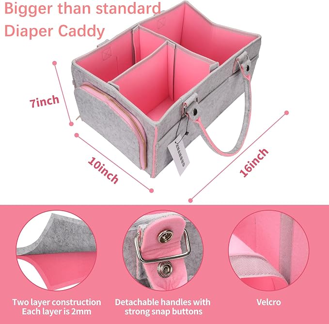 Baby Diaper Caddy Organizer for Girl Boy Large Nursery Storage Bin Basket - Image 2