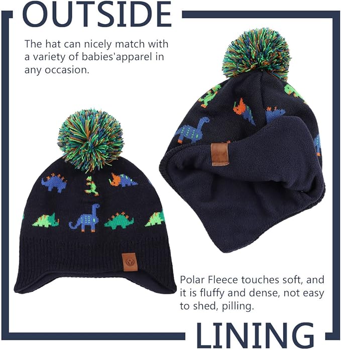 JANGANNSA Knitted Baby Hat Scarf Set Winter Warm Boys Girls Beanie Fleece - Image 3