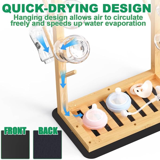 Baby Bottle Drying Rack, Vertical Bamboo Bottle Dryer Holder - Image 5