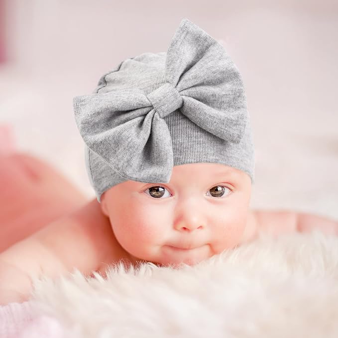 BQUBO Newborn Baby Hats Mittens Set Hospital Hat Beanie Infant Bow Hats Baby - Image 2