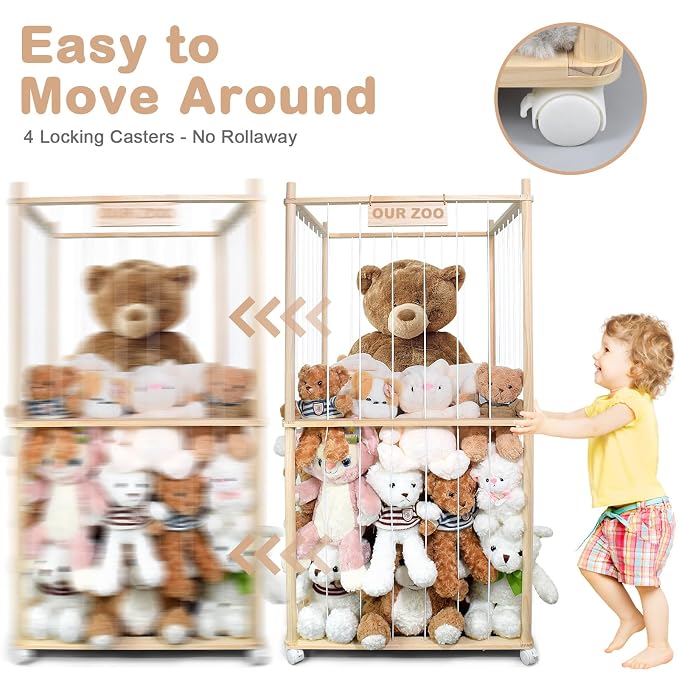 Stuffed Animal Zoo Storage Cage Wooden, Space Save Toy Organizer, Extra Large - Image 7