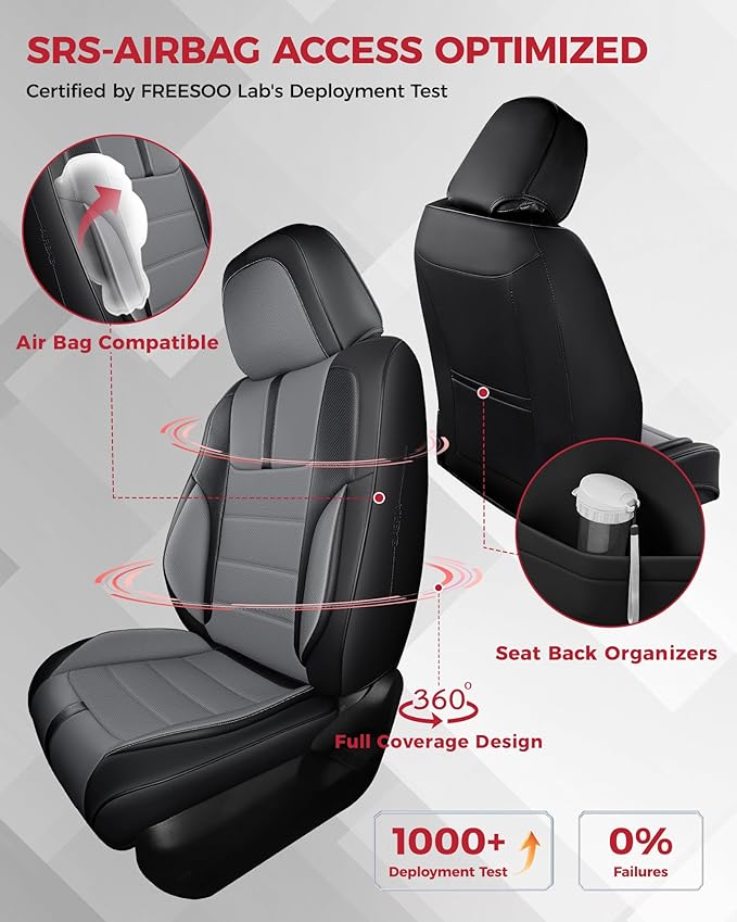 FREESOO Black Gray Car Seat Covers Full Set - Image 3