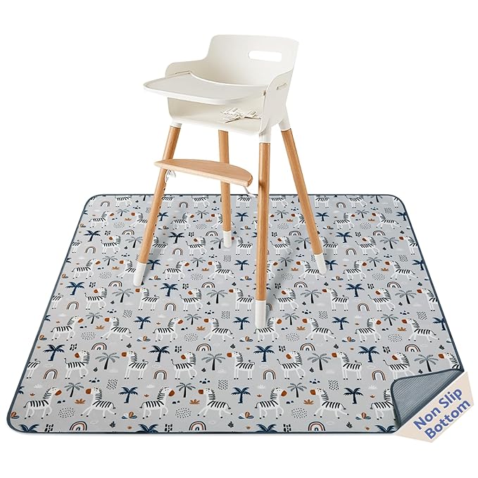 Blissful Diary Baby Splat Mat for Under High Chair, 50.4 x 50.4 Inch Wipeable by ForEveryBabysBetterLife