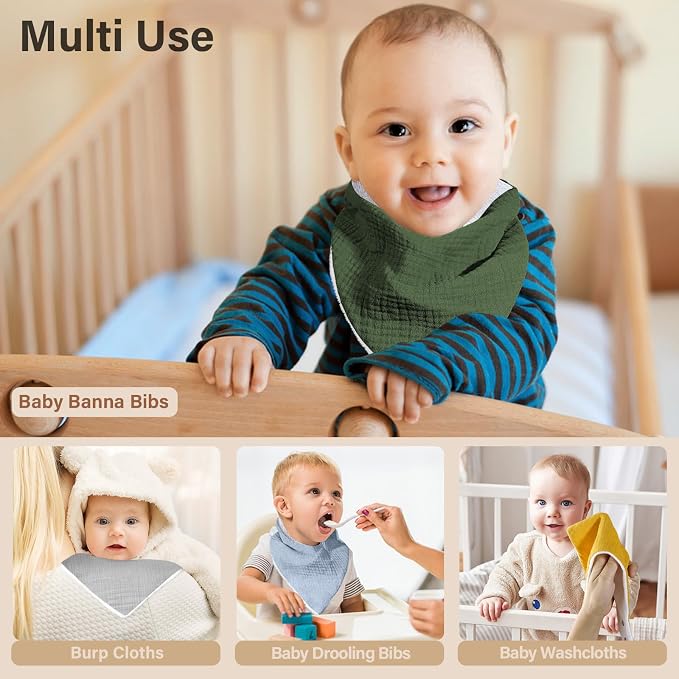 Muslin Baby Bibs, Soft Triangular Baby Bandana Drool Bibs - Image 6