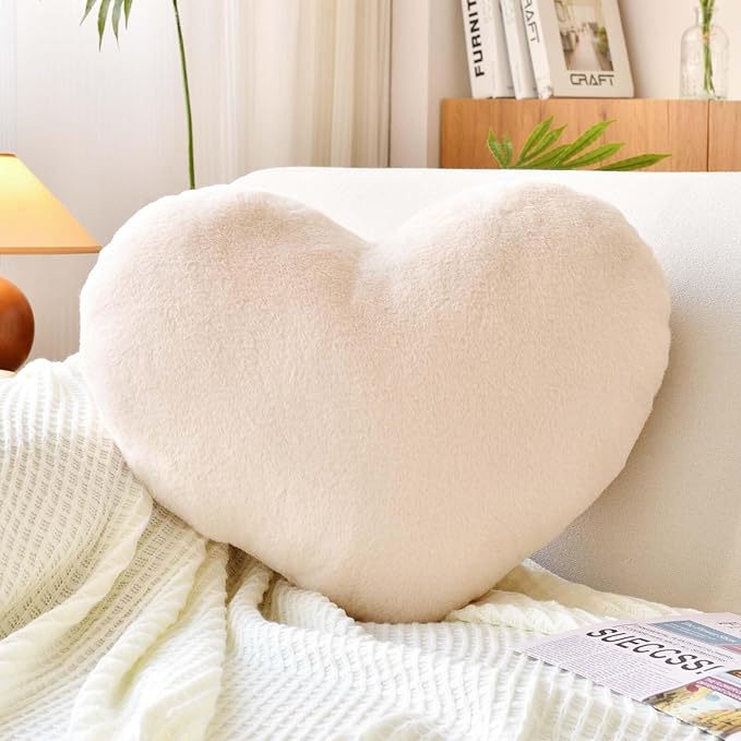 Beige Heart Pillows, Cute Heart Decorative Pillow, Heart Shaped Throw Pillows by XVTRU