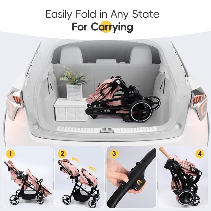 MU Double Stroller, Foldable Twin Tandem Stroller - Image 8