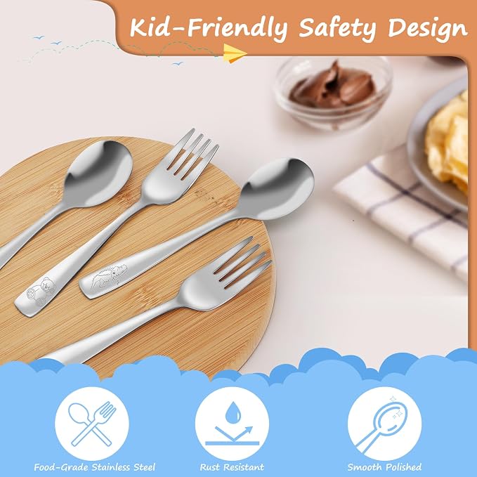 14-Piece Toddler Flatware, Kids Utensils Stainless Steel Cutlery Set, Children - Image 3