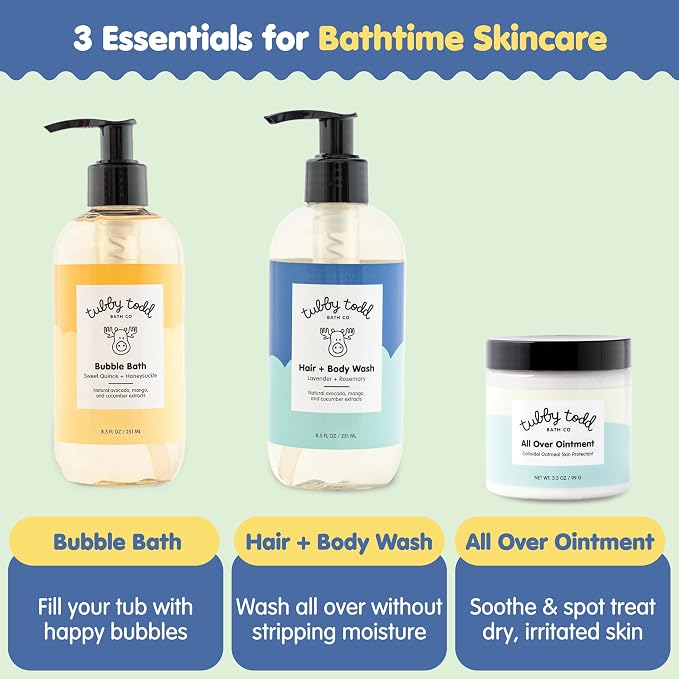 TUBBY TODD Essentials Baby Bath Gift Set – 8.5oz Hair+Body Wash, 8.5oz Bubble - Image 3